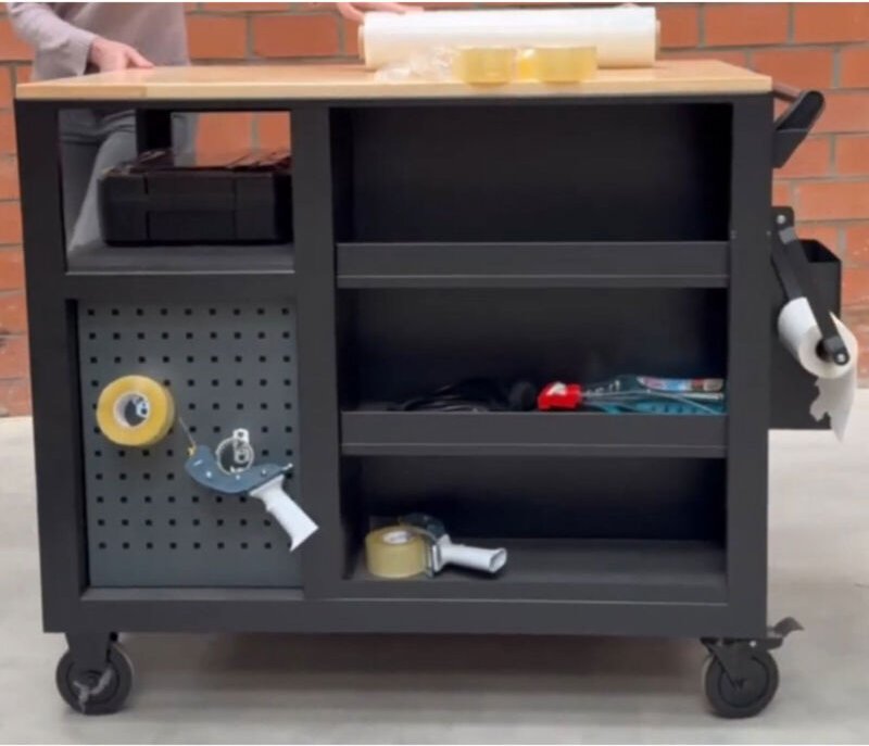 Werkstattwagen Jumbo xxl unbestückt 11 Schubladen Stahl Anthrazit beidseitig nutzbar Hartholzplatte