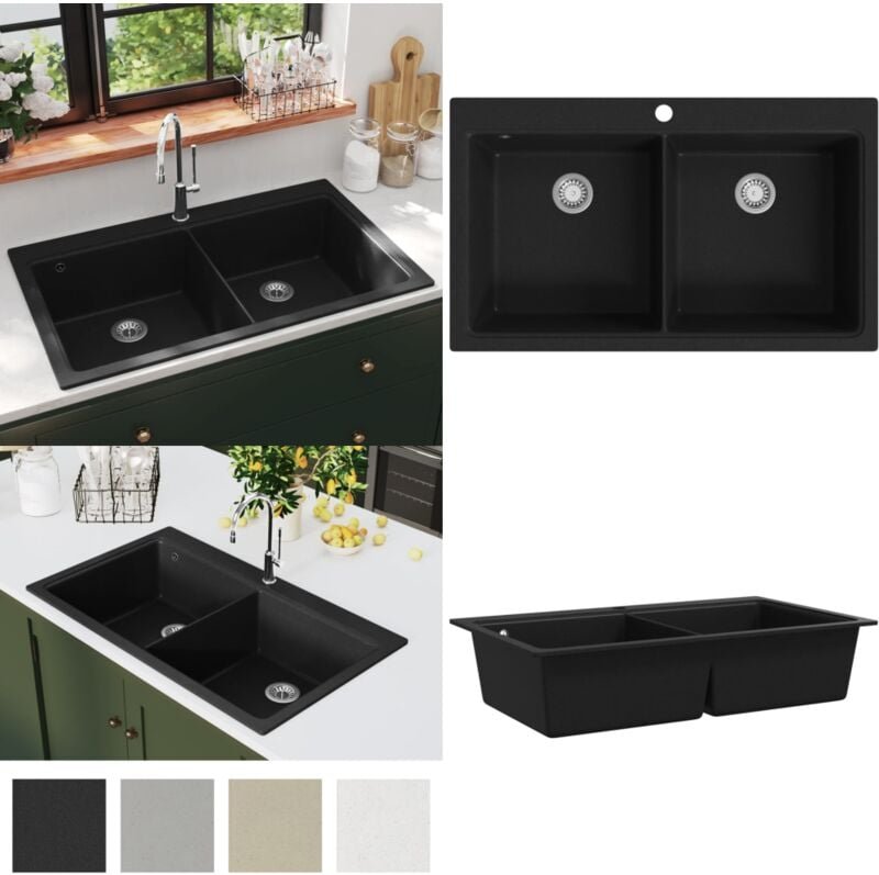 Granitspüle Doppelbecken Schwarz - Spoelbak - Spoelbakken - Home & Living - Schwarz