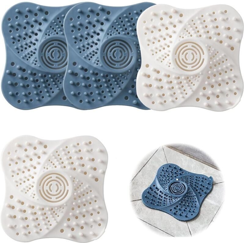 4 Stück Dusch-Haarfänger, Silikon-Dusch-Haarfänger, quadratischer Badewannen-Haarfänger, wiederverwendbar, für Duschräum...