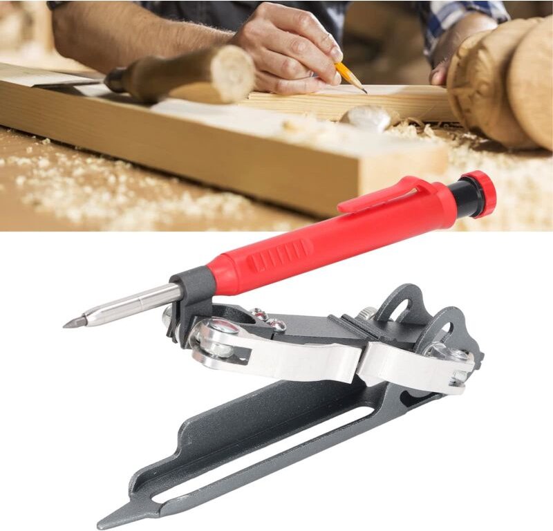 Multifunktionales Zeichenwerkzeug aus Aluminiumlegierung mit Bleistift, Zirkel, Kantenlineal für Holzbearbeitung, Kontur...