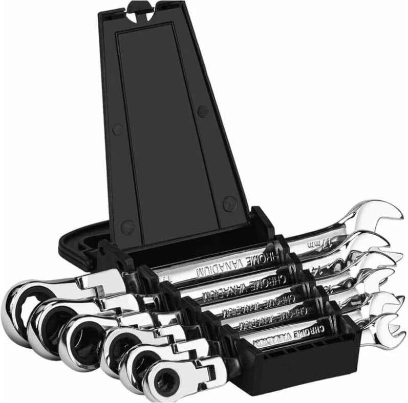 6 Pièces Clés à Cliquet, Jeu de Clés Mixtes 8/10/12/13/14/17 mm Clés Mixtes à Cliquet en Acier au Chrome Vanadium, Clé P...