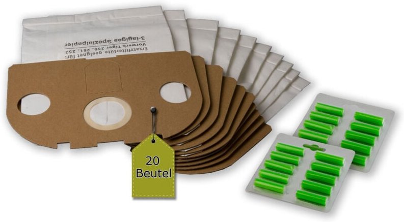 Filterset kompatibel mit Vorwerk Tiger, Kobold VT 250, 251, 252: 20 Staubsaugerbeutel ähnlich FP250, FP 251 + 20 Duftstä...