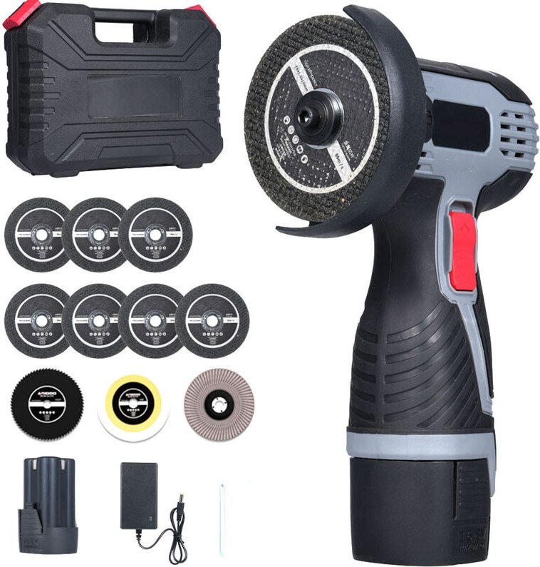 Ej.life - Akku-Winkelschleifer, 19500 U/min, 16,8 v, professioneller Akku-Winkelschleifer mit 1 x 1500 mAh Akku, 10 x Tr...