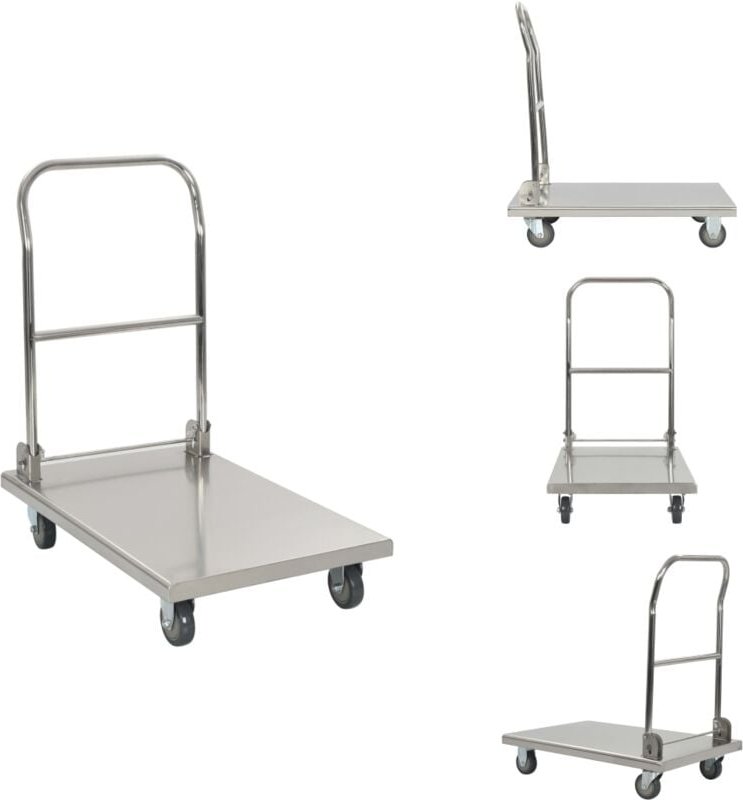 Thumbnail - Plattformwagen Silbern 82 x 53 x 86 cm Edelstahl - Platformwagen - Edelstahl - Küchenwagen - Transportwagen - Lebensmitt...