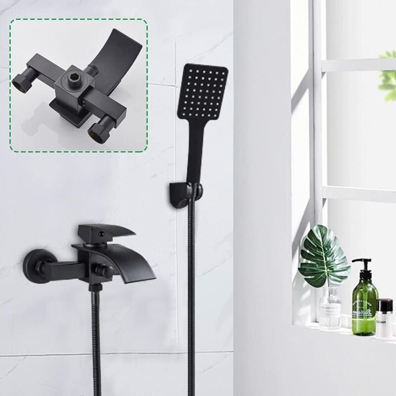 Schwarzer Wasserfall Badewannenarmatur Wasserfall Badezimmerarmatur Wandarmatur Badewanne Handbrause