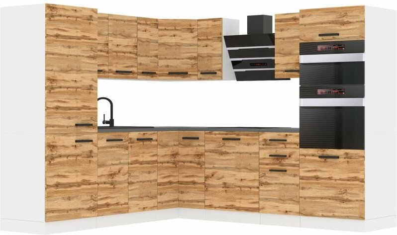 Küchenzeile Küchenblock Küche L-Form Stacy Küchenmöbel mit Griffe, Einbauküche ohne Elektrogeräten mit Hängeschränke und...