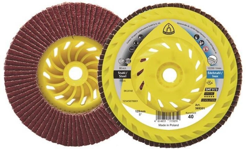 Fächerscheibe SMT 975 Ø 125 mm Körnung 60 mm gewölbt 6° Stahl keramischer Korund