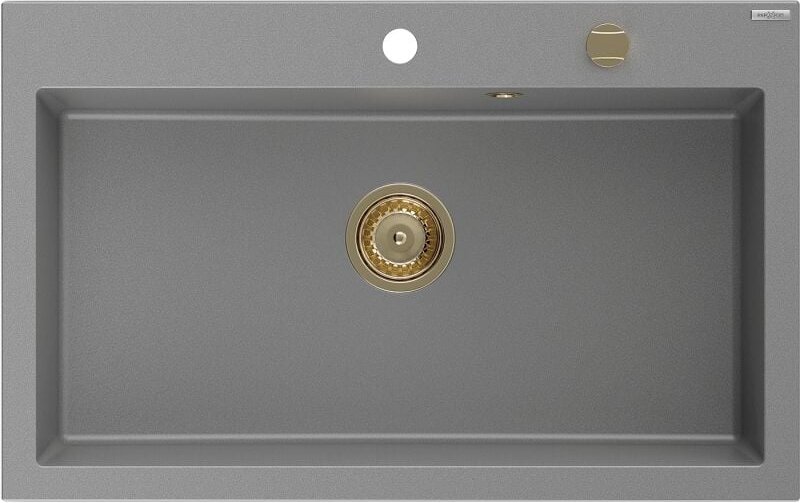 Elix Granitspüle 1-beckig 800 x 500 mm, grau, Siphon gold - 6527801005-71-G - Mexen