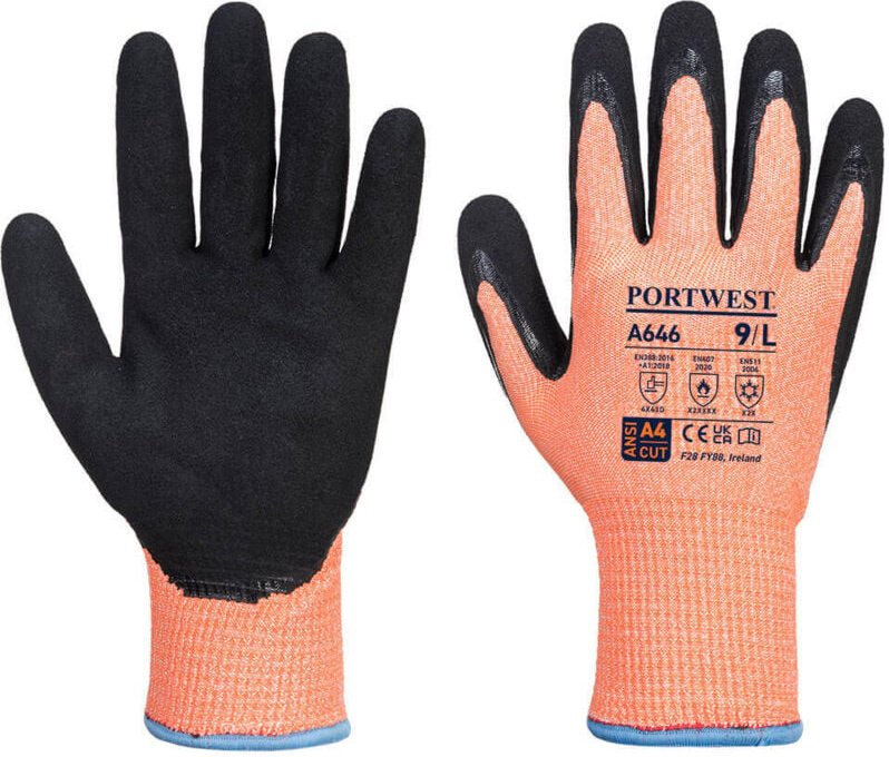 Winterhandschuhe Vis-Tex HR Cut Nitril Orange/Schwarz S - Größe 7