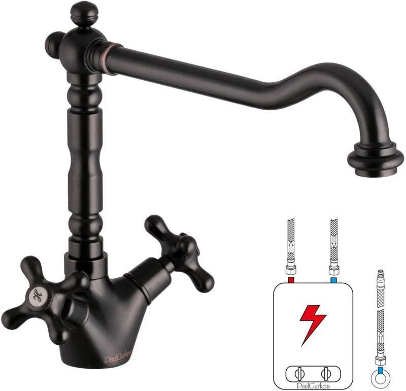 Paulgurkes - Niederdruck Retro Küchenarmatur Wasserhahn Spültischarmatur Antik Schwarz