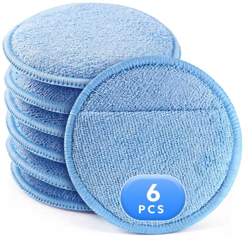 6er-Pack Wachs-Applikator-Pads, Polierpad mit 5 Zoll Durchmesser und Fingertasche, Mikrofaser-Polierpads und Autowachs-S...