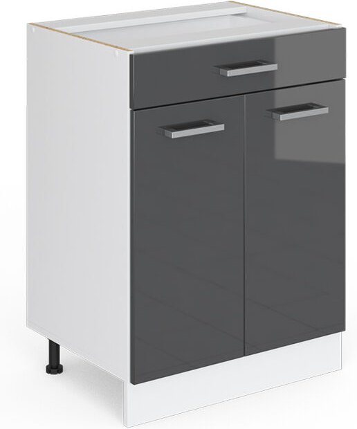 Unterschrank R-Line, Anthrazit Hochglanz, 60 cm mit Schubladen, ohne Arbeitsplatte Vicco