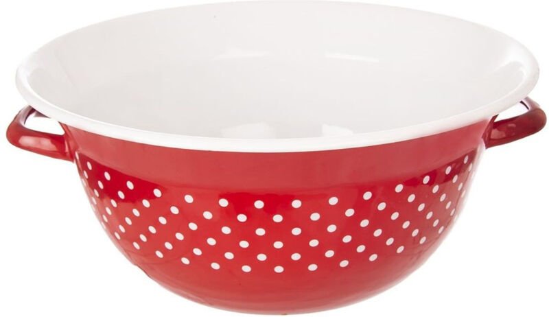 TECKA rot emaillierte Küchenschüssel mit Punkten, 34 cm, 9 l