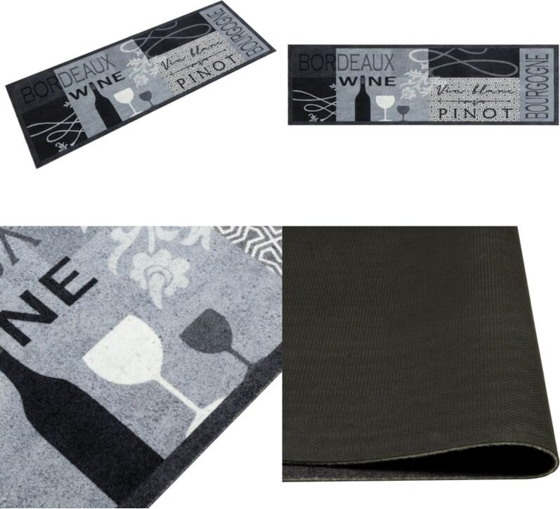 Küchenteppich Waschbar Wein Grau 45x150 cm Samt - Küchenläufer - Samt - Laufmatte - Wohnraumteppich - Flurmatte - Home &...