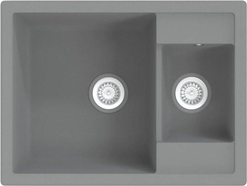 Küchenspüle mit Überlauf Doppelbecken Grau Granit Vidaxl