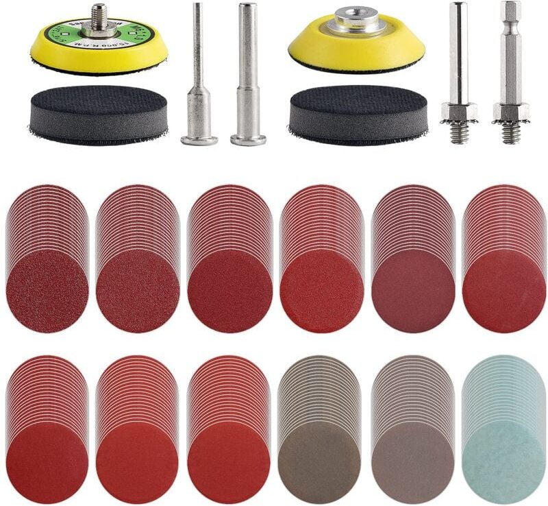 Thumbnail - 240 Stück 50 mm Schleifscheiben für Bohrer, Schleifer, Rotationswerkzeuge mit 2 Trägerplatten, 1/4 Zoll, 1/4 Zoll, 6,35 ...