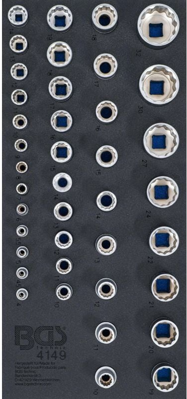 Werkstattwageneinlage 1/3: Steckschlüssel-Einsätze Zwölfkant 6,3 mm (1/4"), 10 mm (3/8"), 12,5 mm (1/2") 40-tlg.