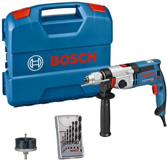 Bosch Schlagbohrmaschine gsb 24-2 mit Holzbohrer-Set und Lochsäge im L-Case