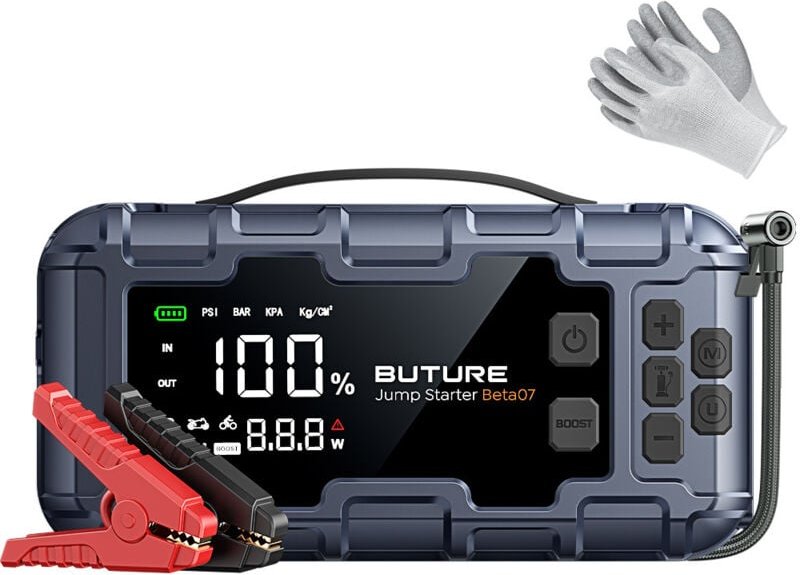 Buture Starthilfe Powerbank mit Luftkompressor,160PSI 6000A Auto Starthilfe, PD 45W Eingang/Ausgang, Starthilfe(Bis zu A...