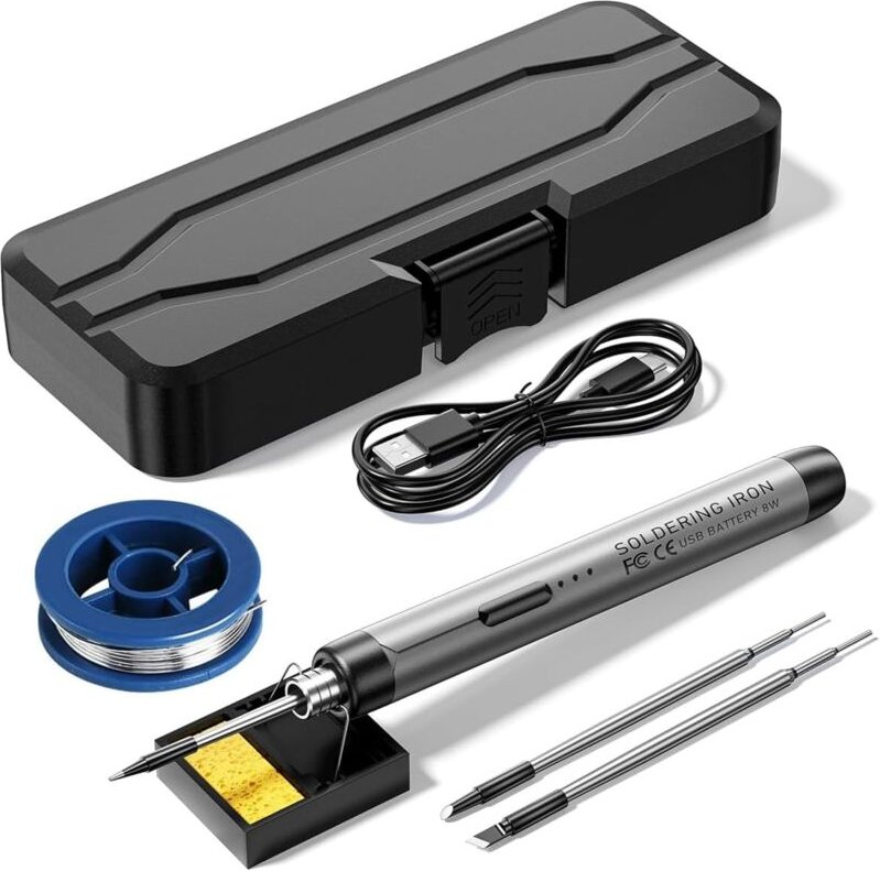 Fitags - Akku-Lötkolben-Set, wiederaufladbarer USB-Lötkolben, 8-W-Lötset mit drei Lötkolbenspitzen, einstellbare Tempera...