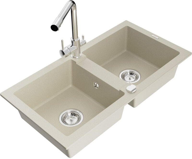 Mario 2-Becken-Granitspüle mit Mischbatterie Duero, Beige - 6504-69-671600-00 - Mexen