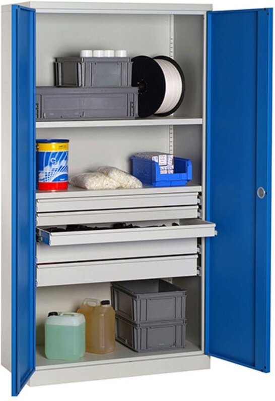 Werkstattschränke - 5 Schubladen und 2 Regale - RAL 5015 - W030090026-GCBI