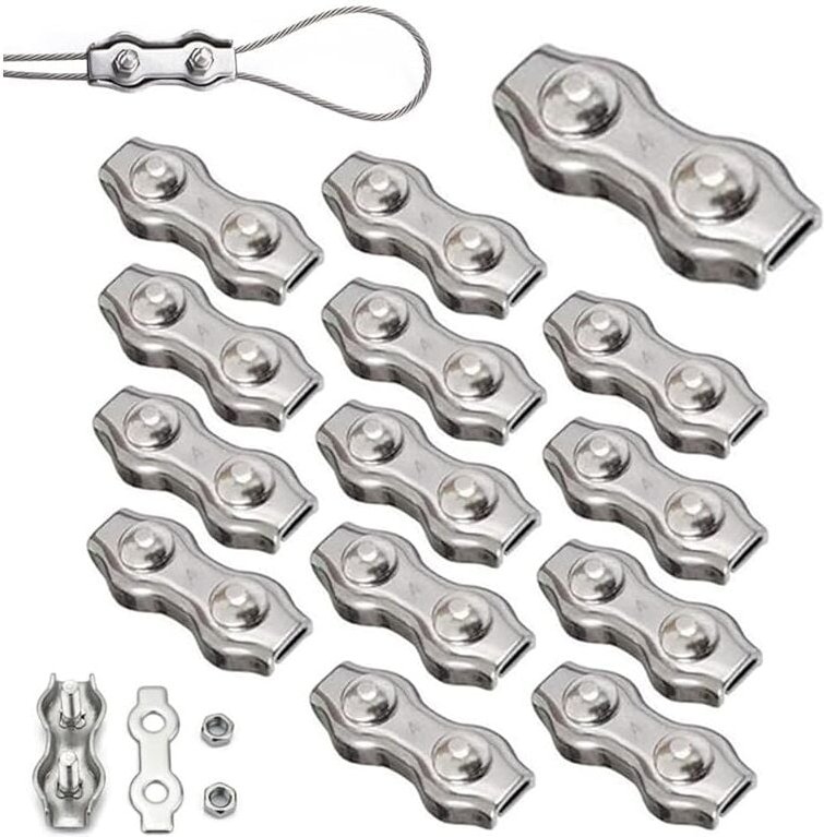 14 Stück Duplex-Clips M4 Drahtseilklemmen Edelstahl 304 Duplex-Klemmen für 4 mm Drahtseil-Takelage
