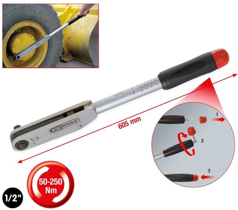 Ks Tools 1/2 Kurzweg-Drehmomentschlüssel, 50-250 Nm
