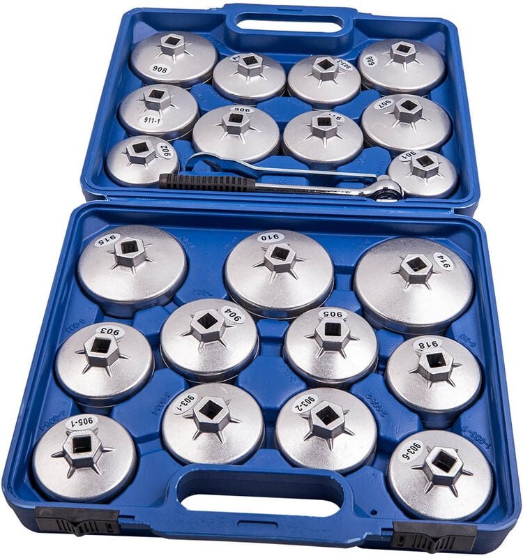 Ölfilterkappen Set Ölfilterschlüssel Satz 23tlg Alu Set für Audi BMW VW Benzlfilterkappen Set lfilterschlüssel Satz 23tl...