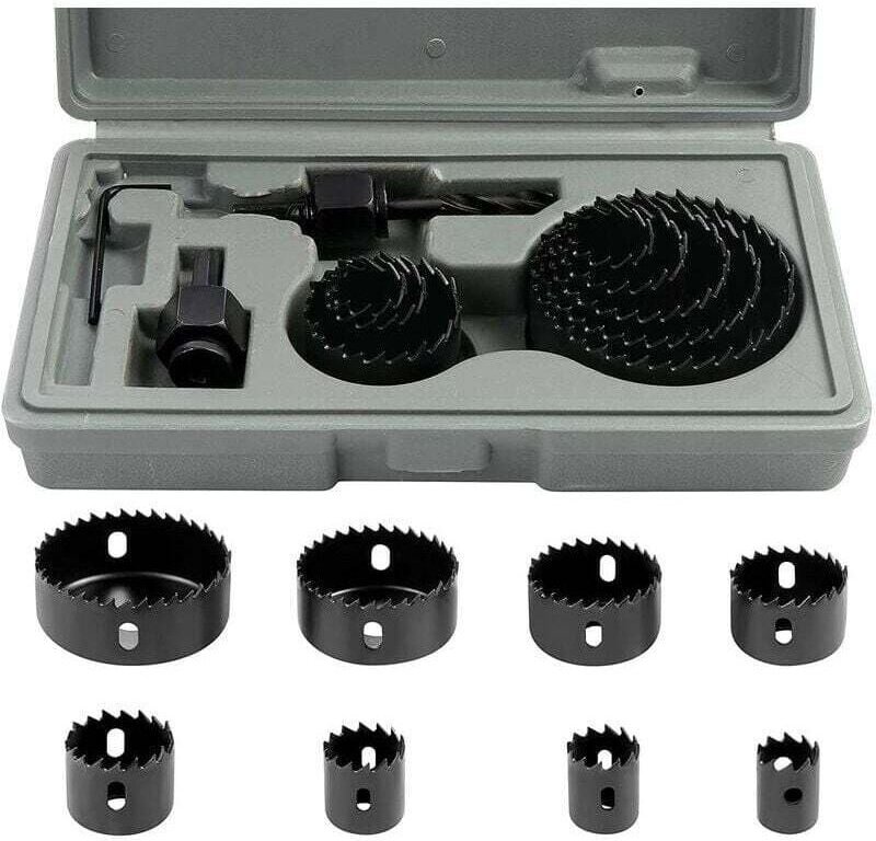 Lochsägen-Set aus Bimetall aus Kohlenstoffstahl (11-teilig, 19–64 mm) für Holz, Gipskarton und Trockenbauwände.