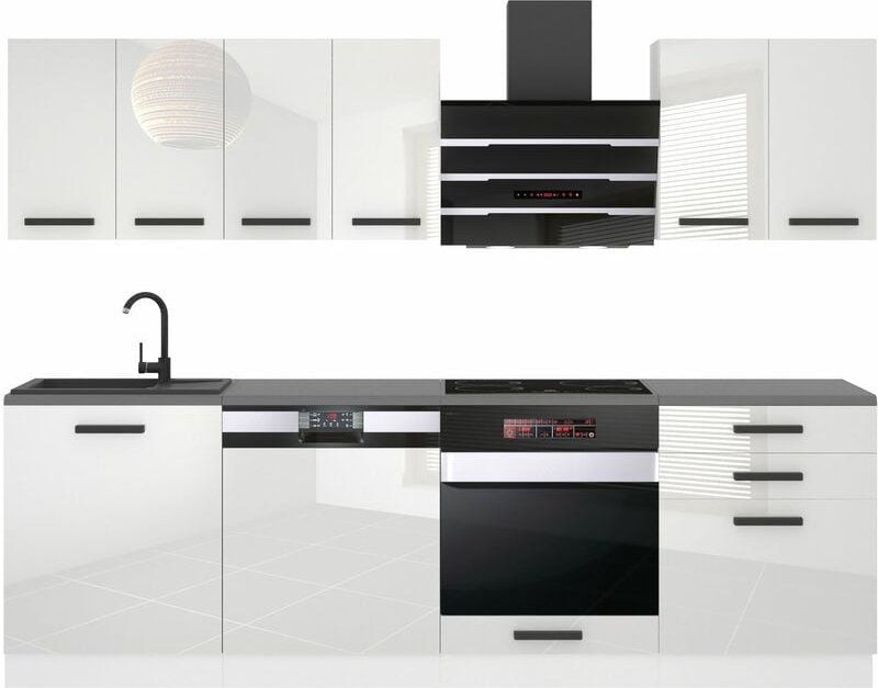 Küchenzeile Küchenblock Susan - Küchenmöbel 240 cm Einbauküche Vollausstattung ohne Elektrogeräten mit Hängeschränke und...