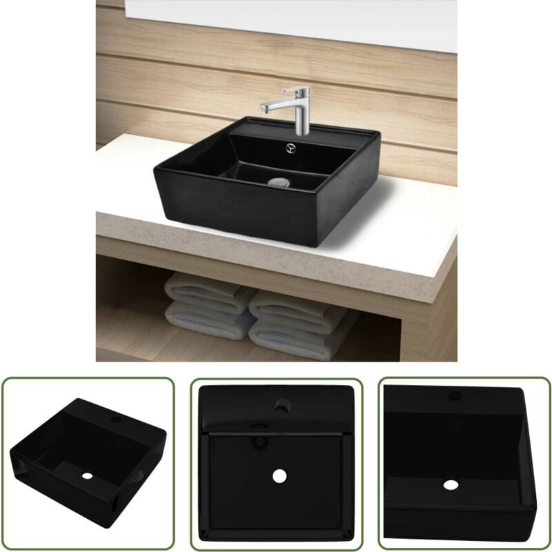 The Living Store - vidaXL Keramik Waschbecken mit Hahn-/Überlaufloch Schwarz Quadratisch