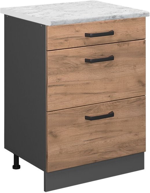 Vicco - Schubladenschrank R-Line, Goldkraft Eiche, 60 cm ap Marmor