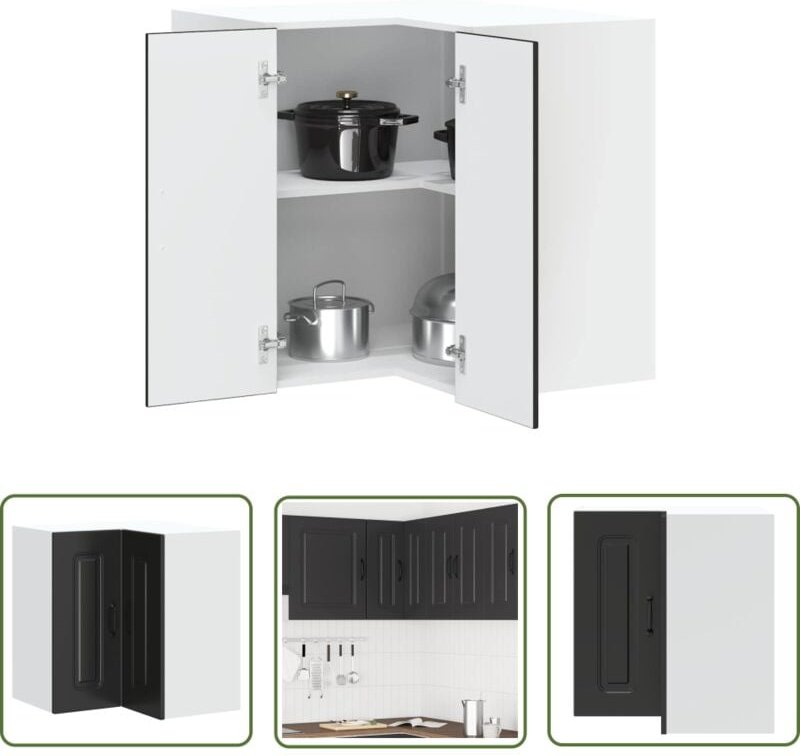 The Living Store - vidaXL Küchen-Eckhängeschrank Kalmar Schwarz Holzwerkstoff