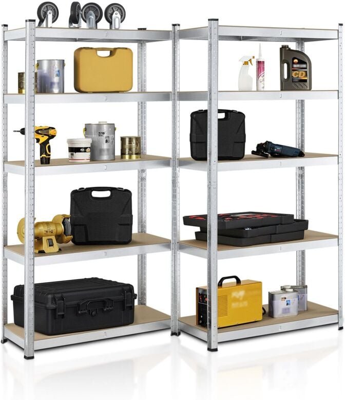 Juskys Lagerregal Basic 2er Set 180x90x40 cm - 2 Schwerlastregale mit 10 Böden - max. 1750 kg - Metall verzinkt - Regale...