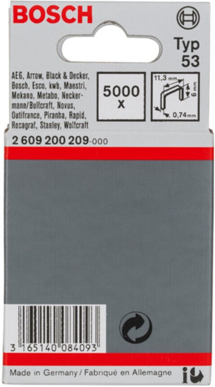 Thumbnail - Feindrahtklammer Typ 53, 11,4 x 0,74 x 6 mm, 5000er-Pack - Bosch