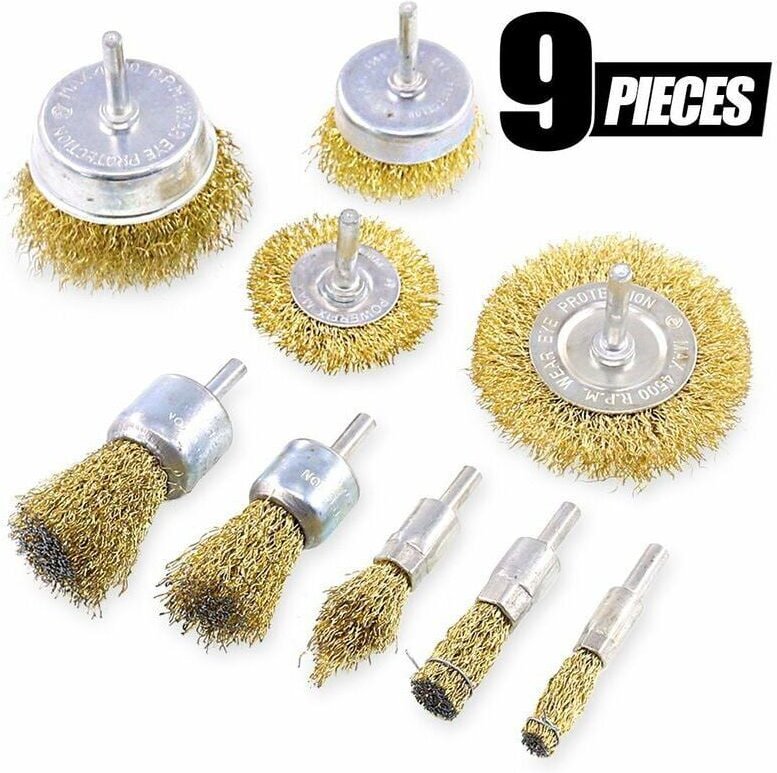 9-teilige Drahtbürste für Metallbohrer, Schleifmaschinen, Rundbürste mit 1/4-Zoll-Schaft, Bürstensatz - Ymyny