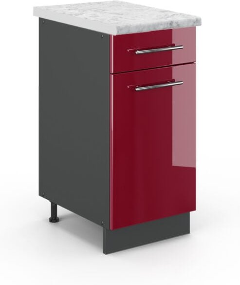 Vicco - Küchenunterschrank Fame-Line, Bordeaux Hochglanz, 40 cm , ap Marmor