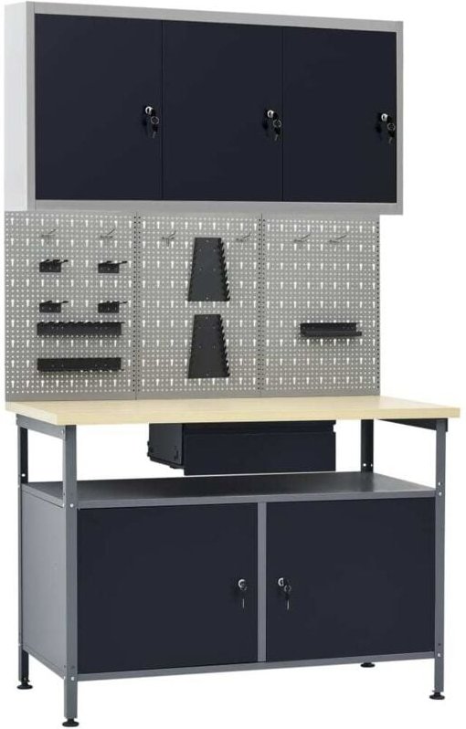 Vidaxl - Werkbank mit 3 Werkzeugwänden und 1 Wandschrank