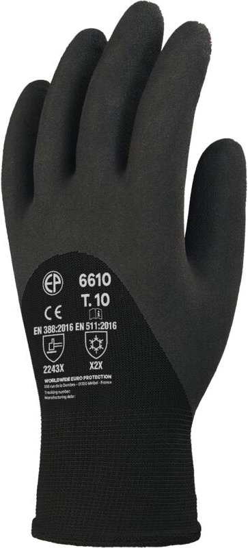 Thumbnail - Pack mit 10 Paar EUROWINTER-Handschuhe, Latex-Schaum-Beschichtung, schwarzer Rücken, atmungsaktiv, Größe 11