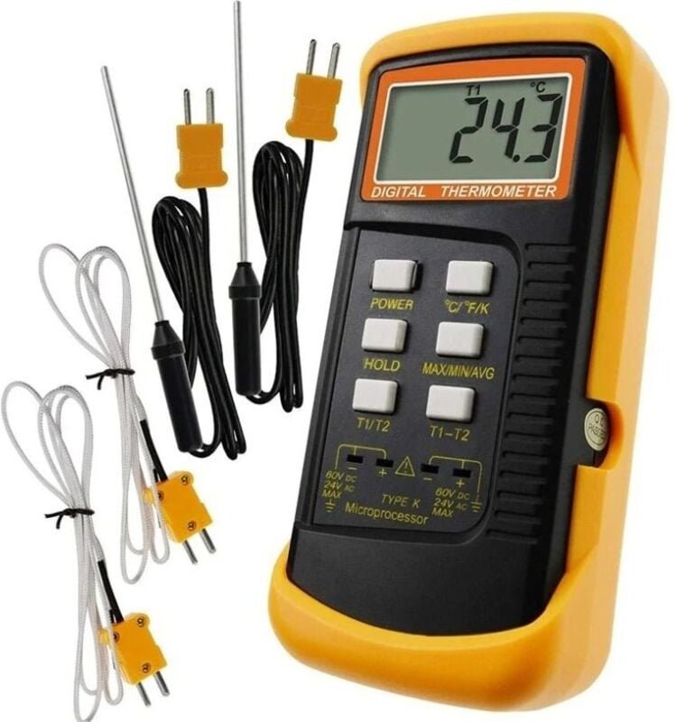 Thumbnail - (149×71×41mm)K-Typ-Thermometer mit Thermoelementsensor 1300 °C (°C, °F und K mit 4 Thermoelementen (verkabelt und Edelst...