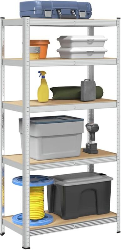 Lagerregal mit 5 Böden Silbern Stahl & Holzwerkstoff Vidaxl