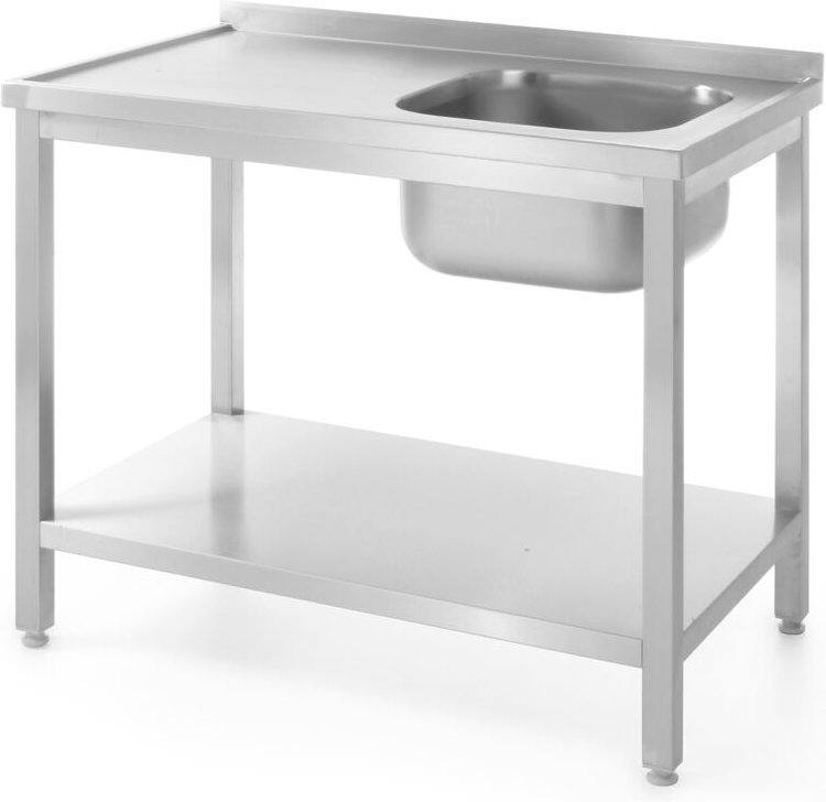 Stahl-Arbeitstisch für Geschirrspüler mit einem Becken und Ablage 100x60cm RECHTS - Hendi 811870