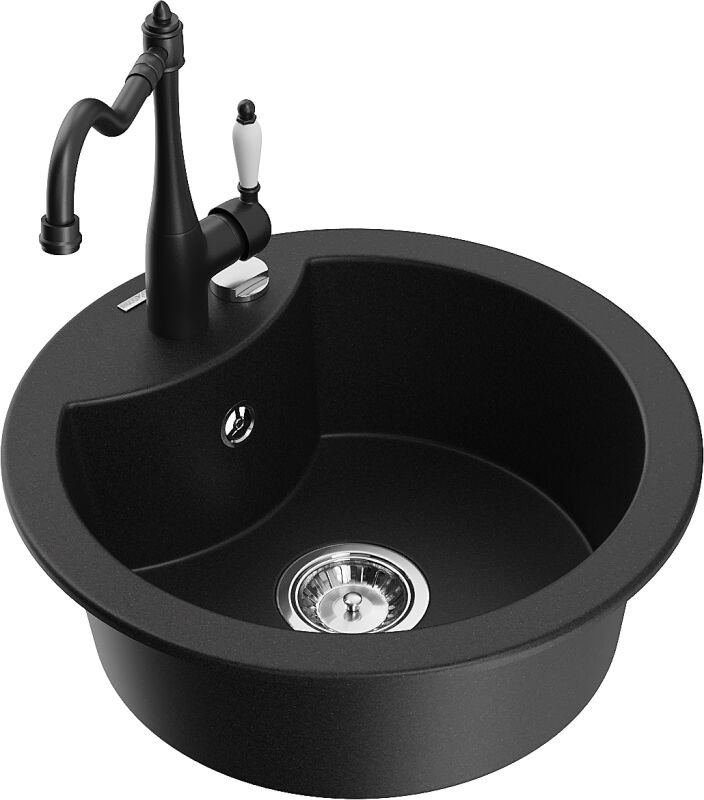 Diego 1-Becken-Granit-Spüle mit Mischbatterie Carla, Schwarz - 6512-77-670700-70 - Mexen