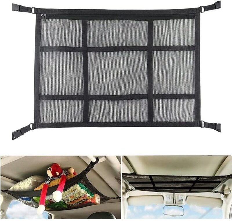 78 x 53 cm, Auto-Decken-Aufbewahrungsnetz, verstellbare D-Ring-Schnalle, Dach-Aufbewahrungs-Organizer für Auto, lkw, suv...