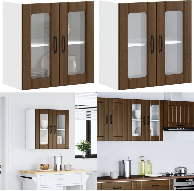 Küchen-Hängeschrank mit Glastür Lucca Braun Eichen-Optik - Vidaxl