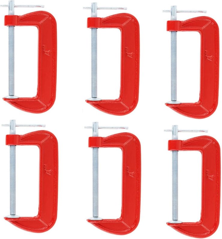 6er-Set, rote, leichte Schraubzwingen mit 10 cm Spannweite, geeignet für Tischlerei, Schweißen und Autoreparatur.