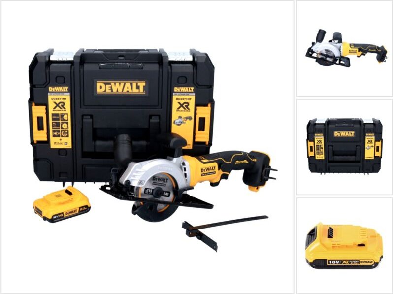 DeWalt DCS 571 Akku Handkreissäge 18 V 115 mm Brushless+ 1x Akku 2,0 Ah + TSTAK - ohne Ladegerät