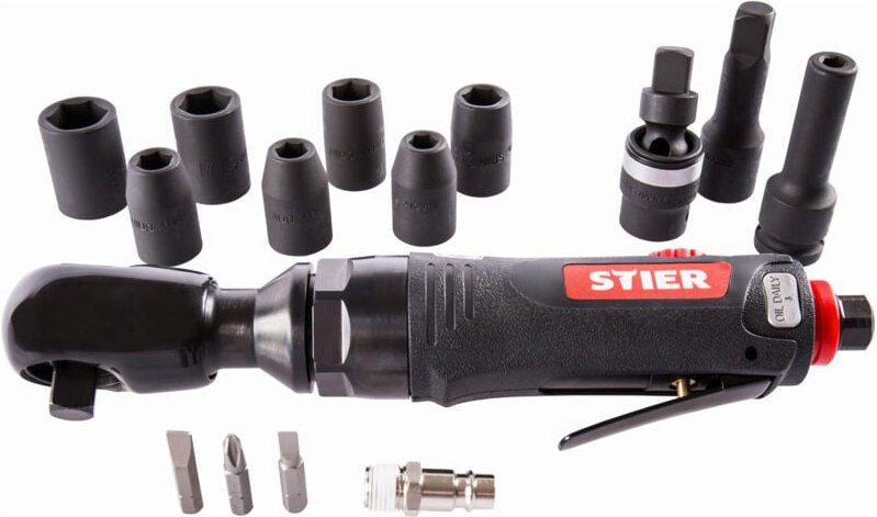 Stier - Ratschenschrauber-Satz 33-1, 14 teilig Set, 1/2 Zoll Antrieb, Kraft-Steckschlüsseleinsatz 1/2 Zoll, Stecknippel ...