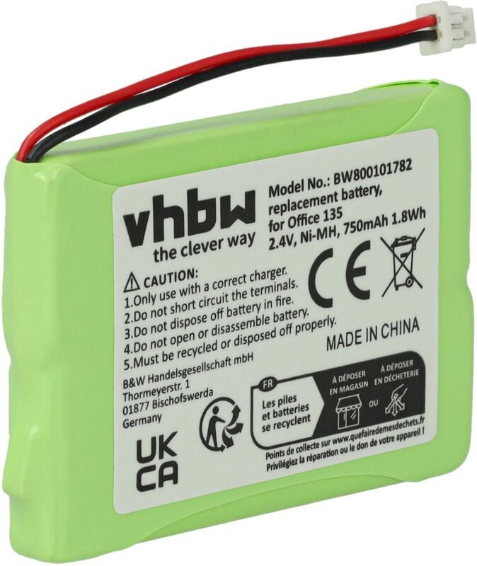 vhbw Akku kompatibel mit Ascom Ascotel Office 135pro, Office 135 schnurlos Festnetz Telefon (750 mAh, 2,4 V, NiMH)
